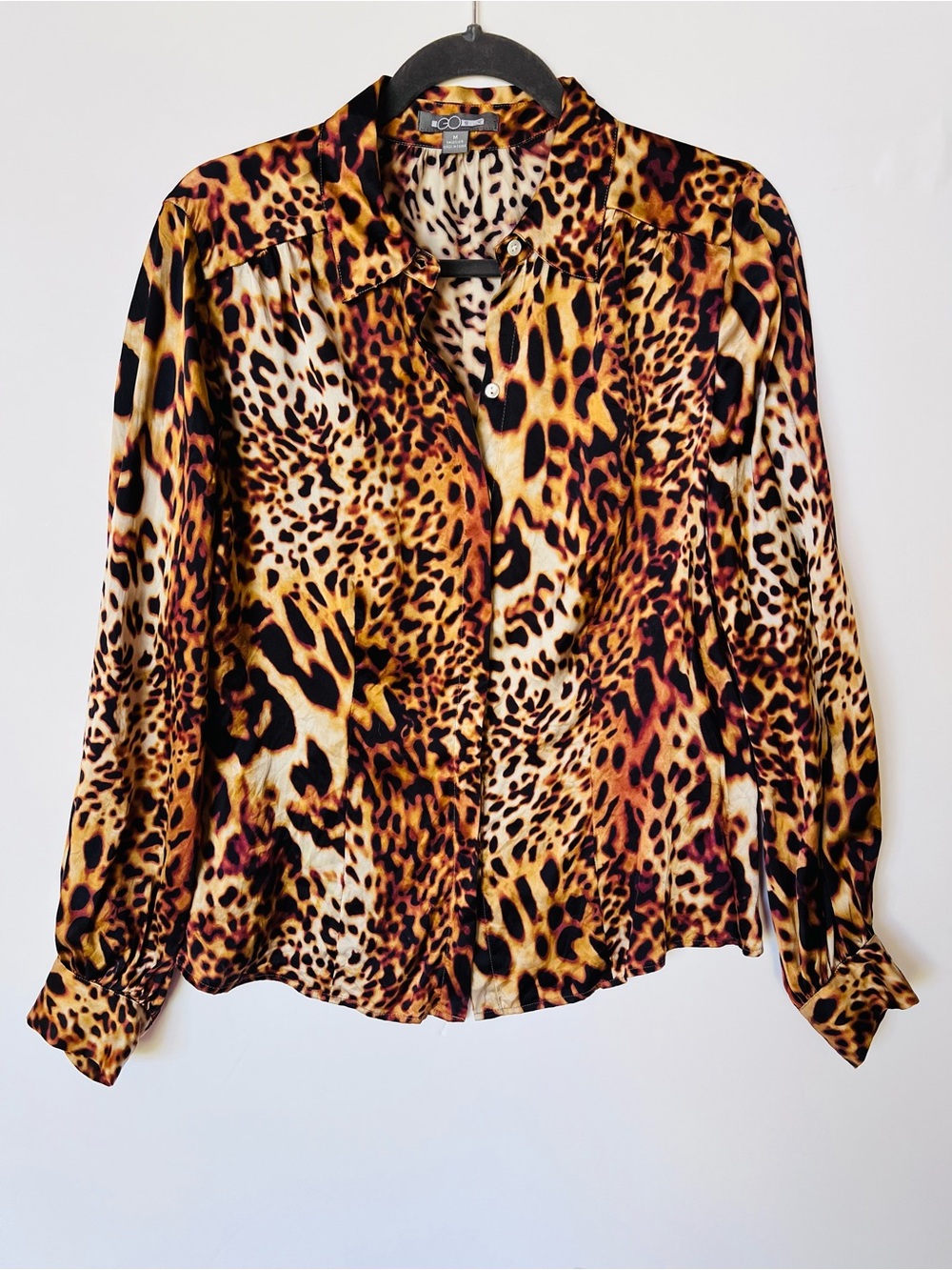 Go Silk Leopard Print Button Down Blouse.